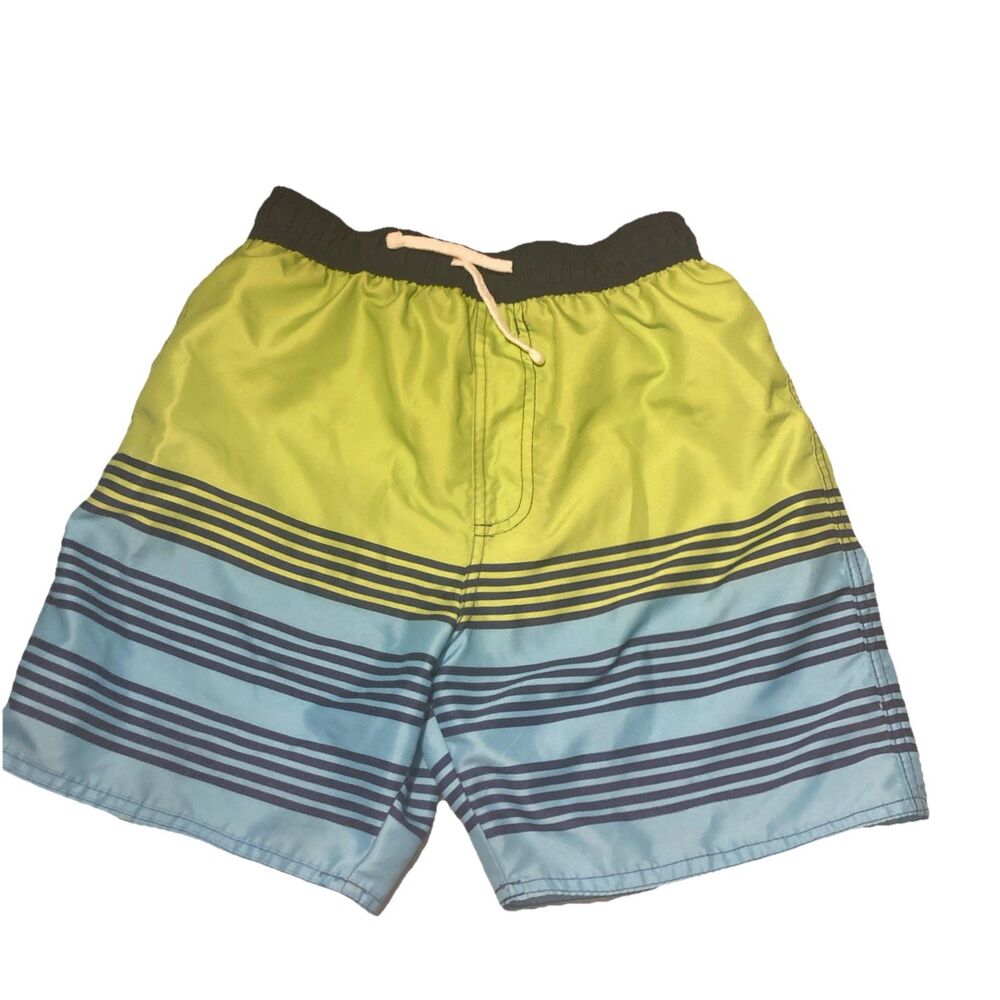 Boys 8/10 Swim Trunks, Bathing Suit, Quad Seven, Lined, Blue Green, EUC